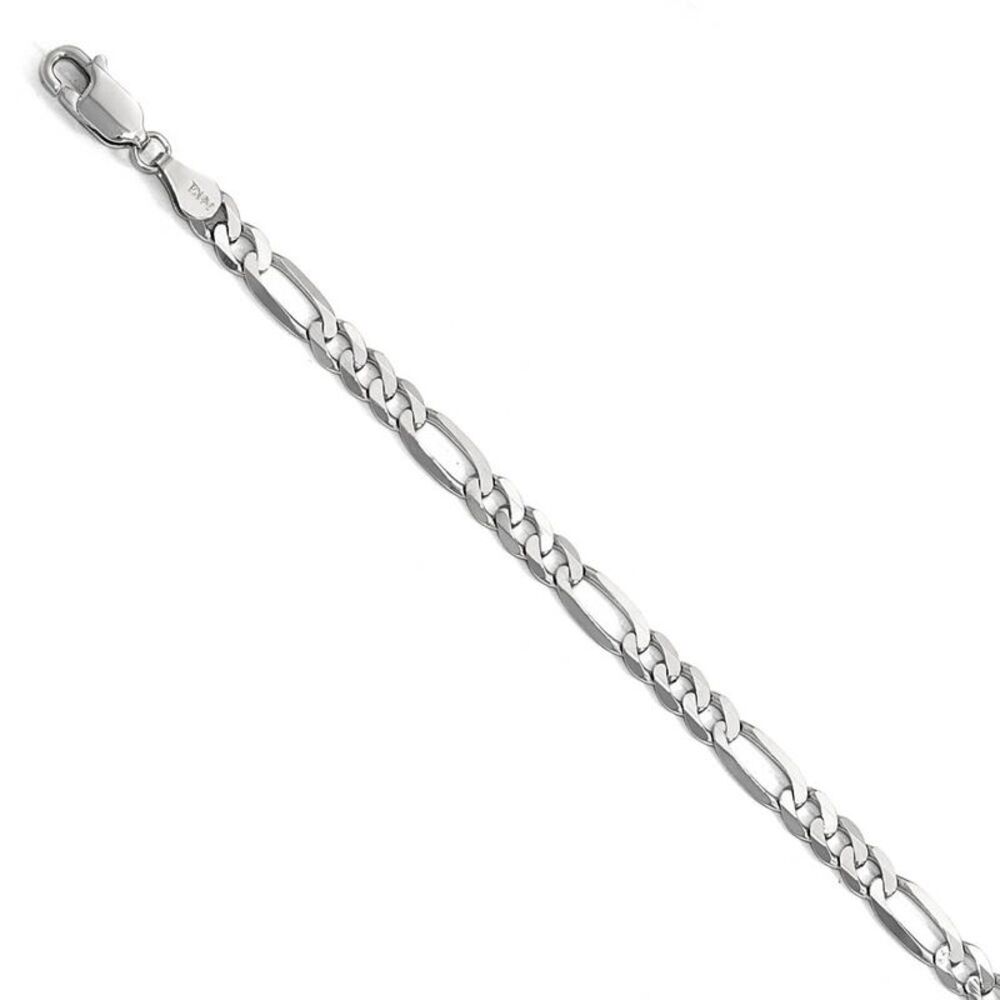 5mm 14k White Gold Flat Figaro Chain Bracelet - 7 Inch
